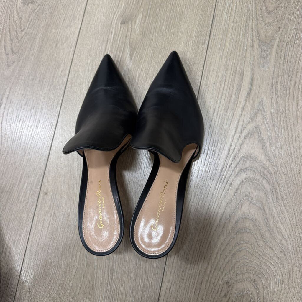 Black Leather Mules