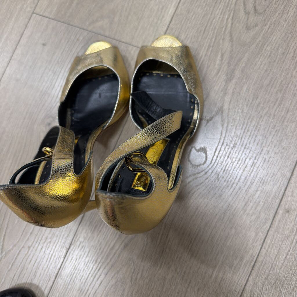 Gold Metallic Peep Toe Heels