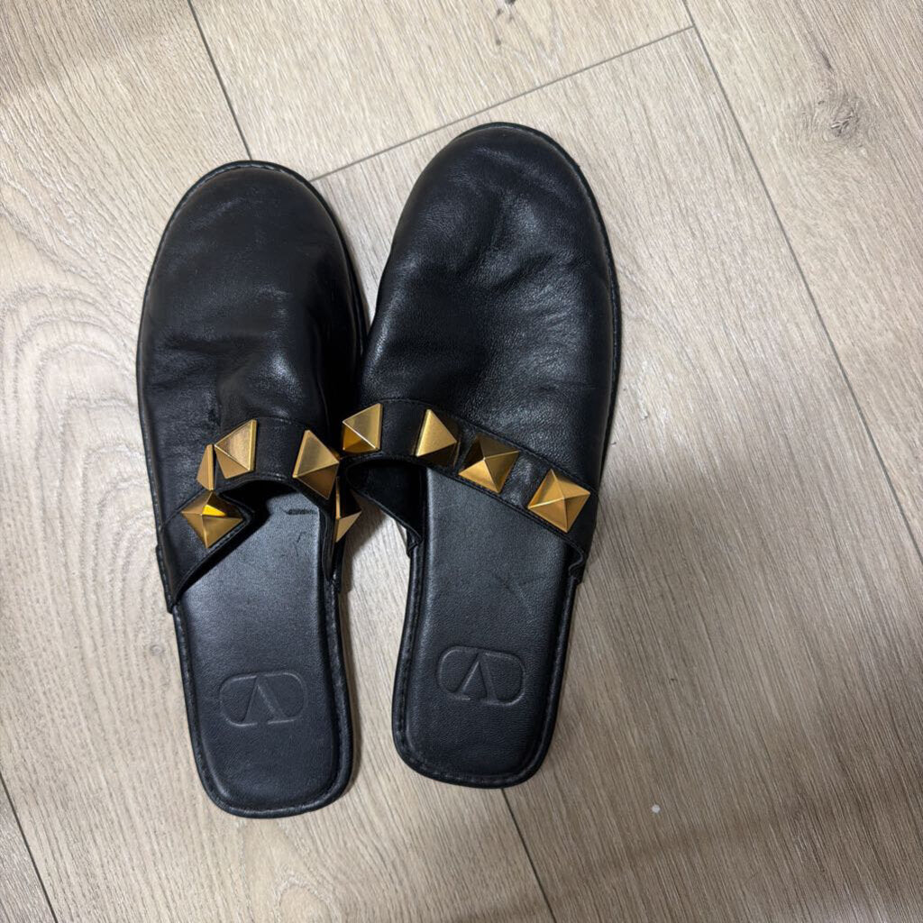 Black Leather Studded Mules