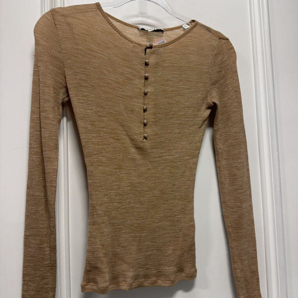 Tan Wool Blend Knit Henley