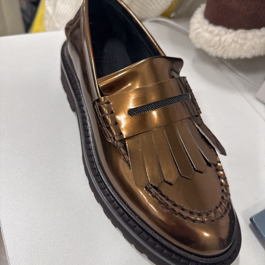 Brunello Cucinelli Copper Leather Loafers