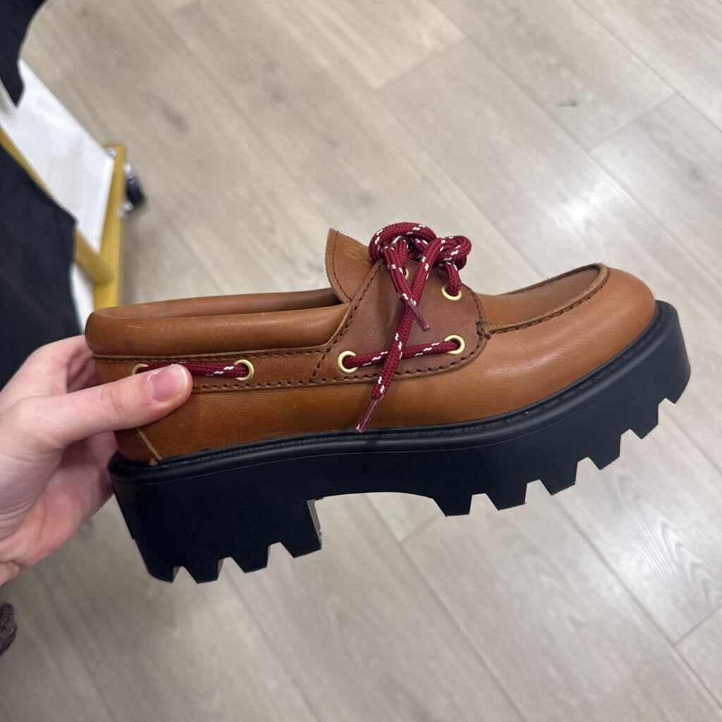 Brown Leather Platform Boat Shoe