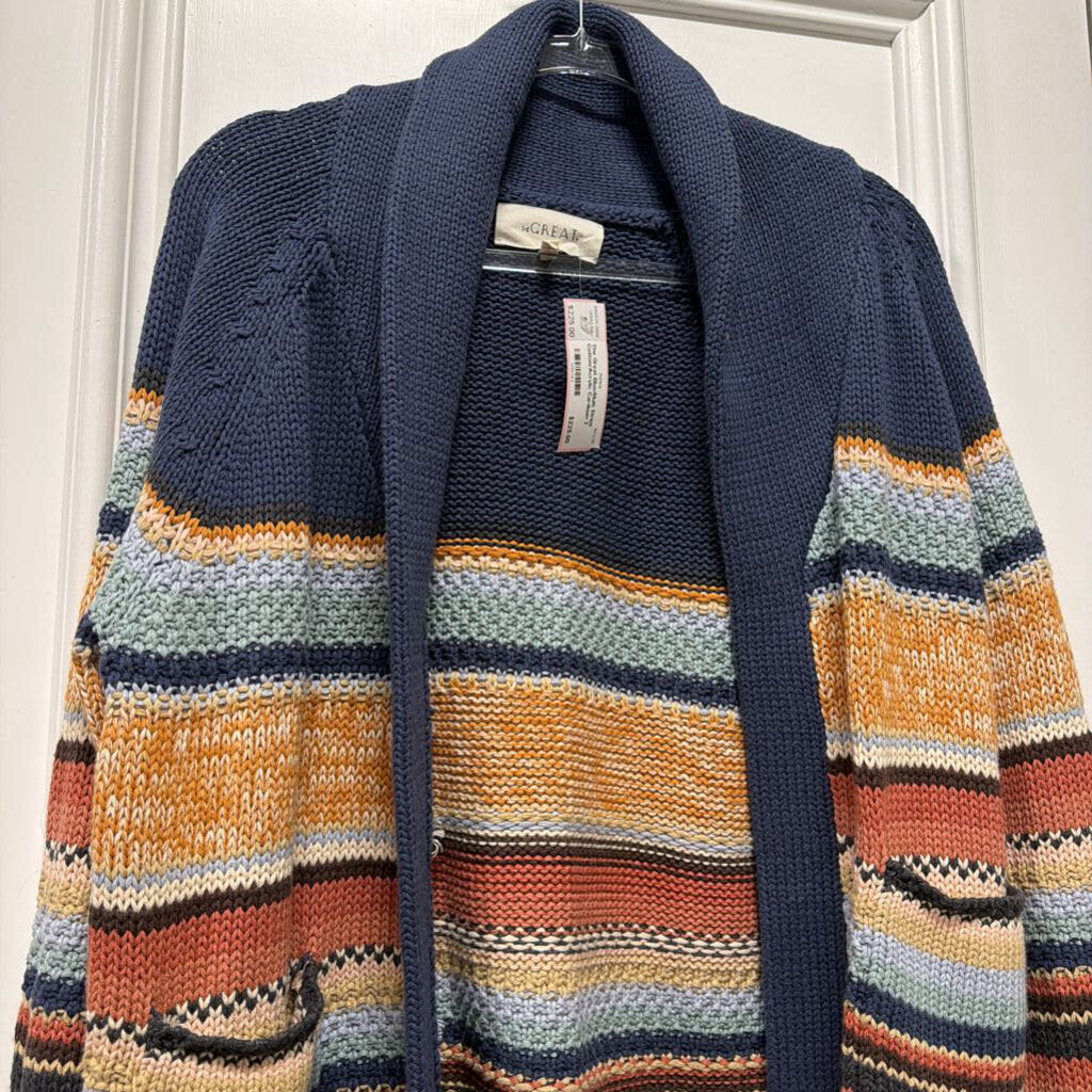 Blue/Multi Stripe Cotton/Acrylic Cardigan