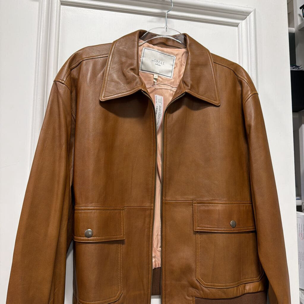 Brown Leather Bomber Jacket