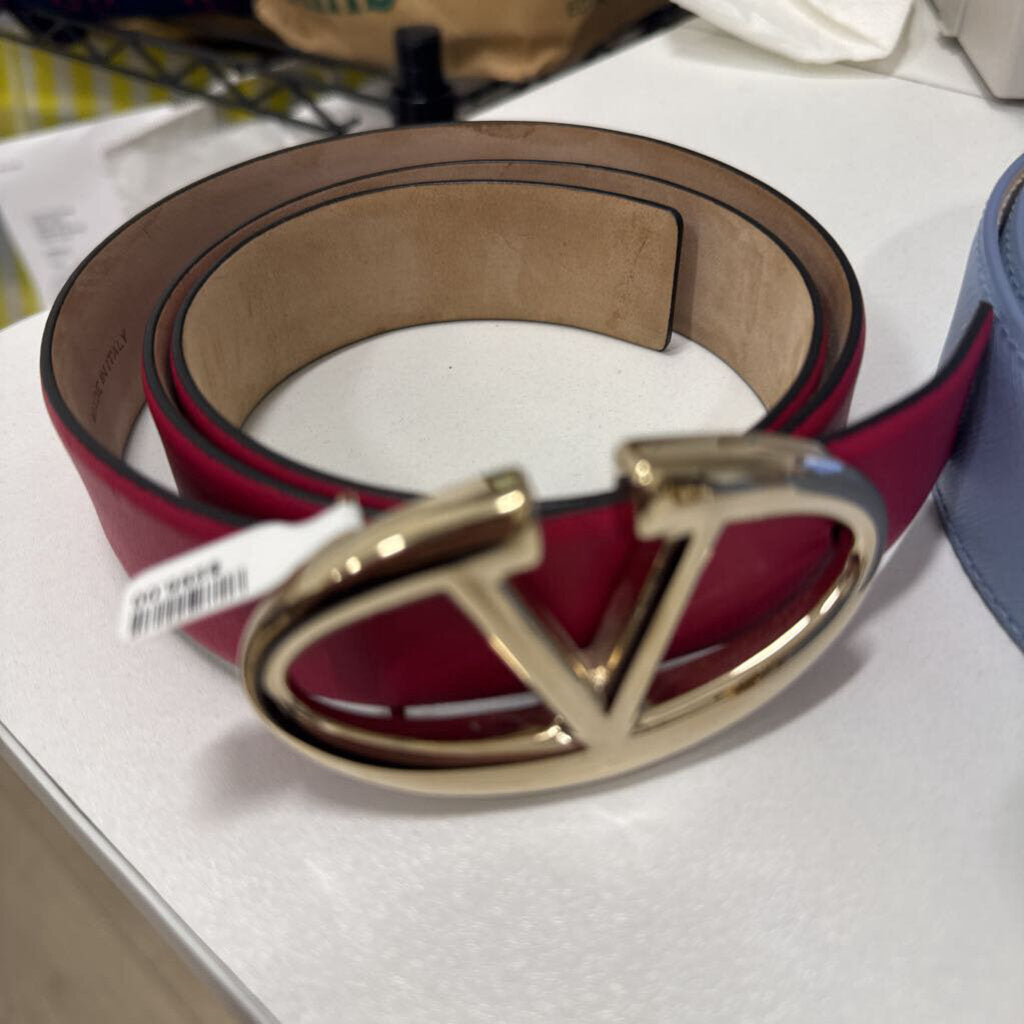 Valentino Red Leather V Logo Belt, 80