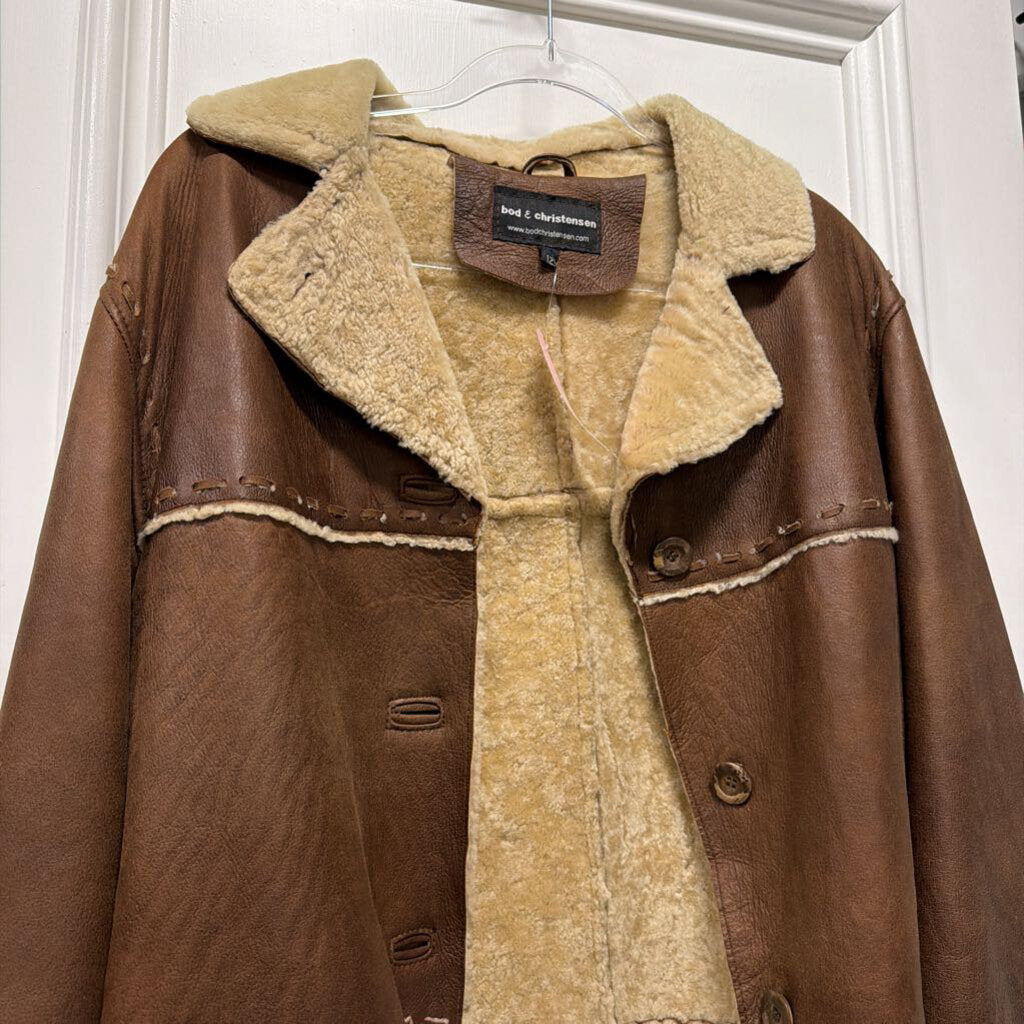 Brown Shearling Lined Leather Coat