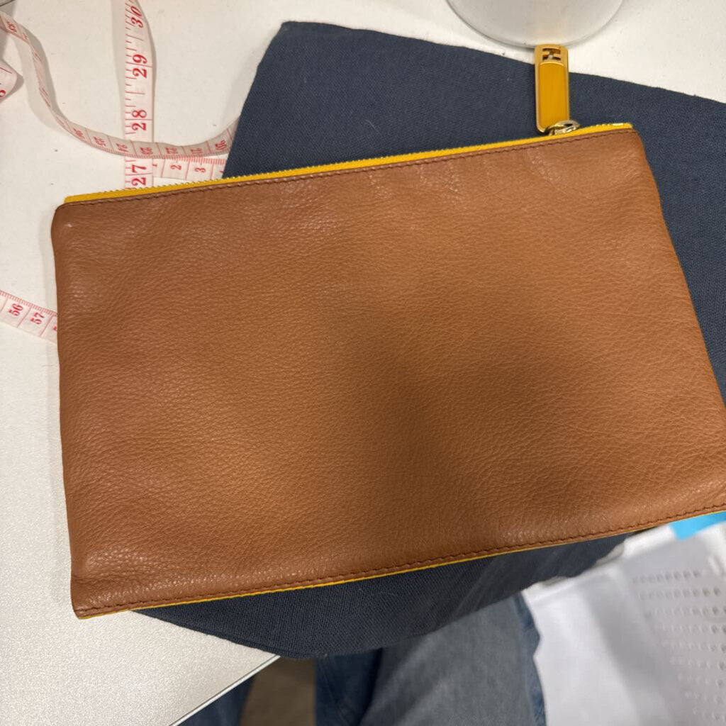 Brown/Yellow Leather Vitello Foldover Pouch