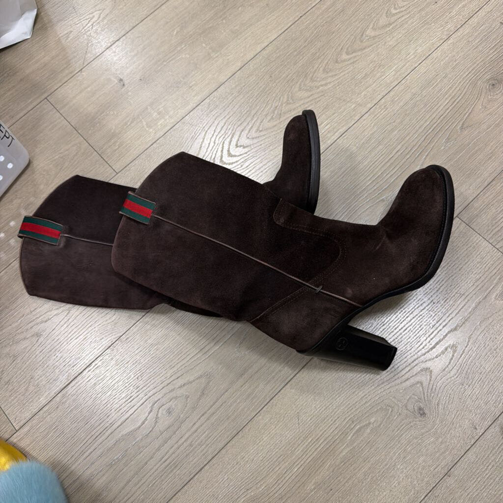 Brown Suede Western Knee High