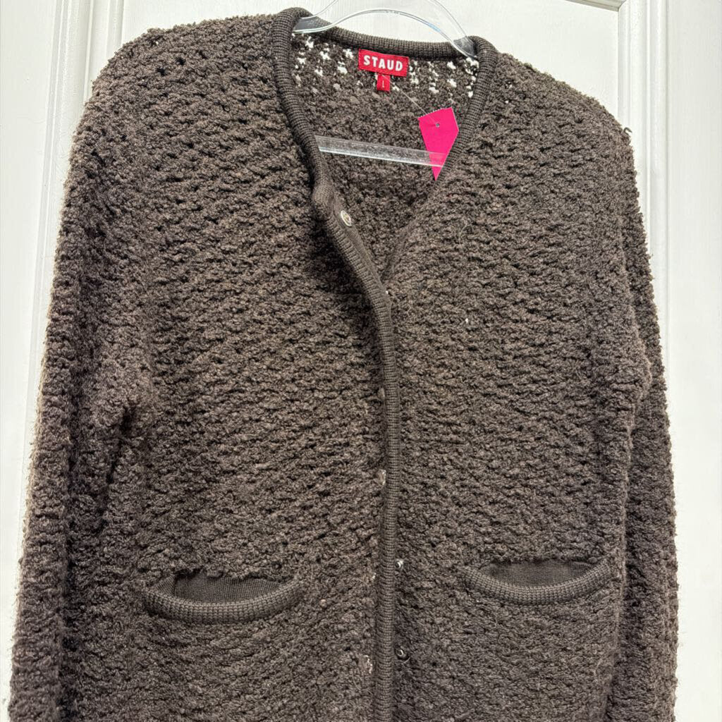 Brown Poly/Wool Blend Cardigan