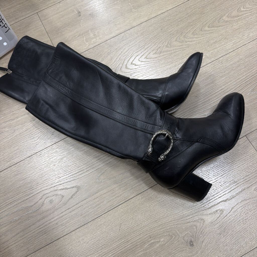 Black Dionysus Accent Leather Riding Boot