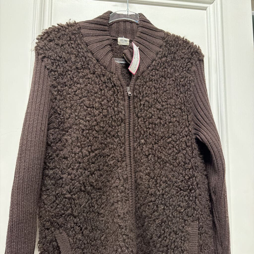 Brown Wool Knit Zip Cardigan
