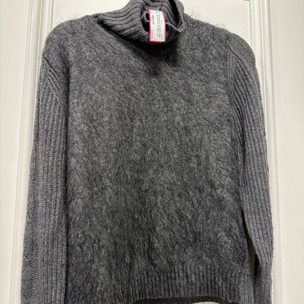 Gray Brushed Cable Knit Turtleneck Sweater