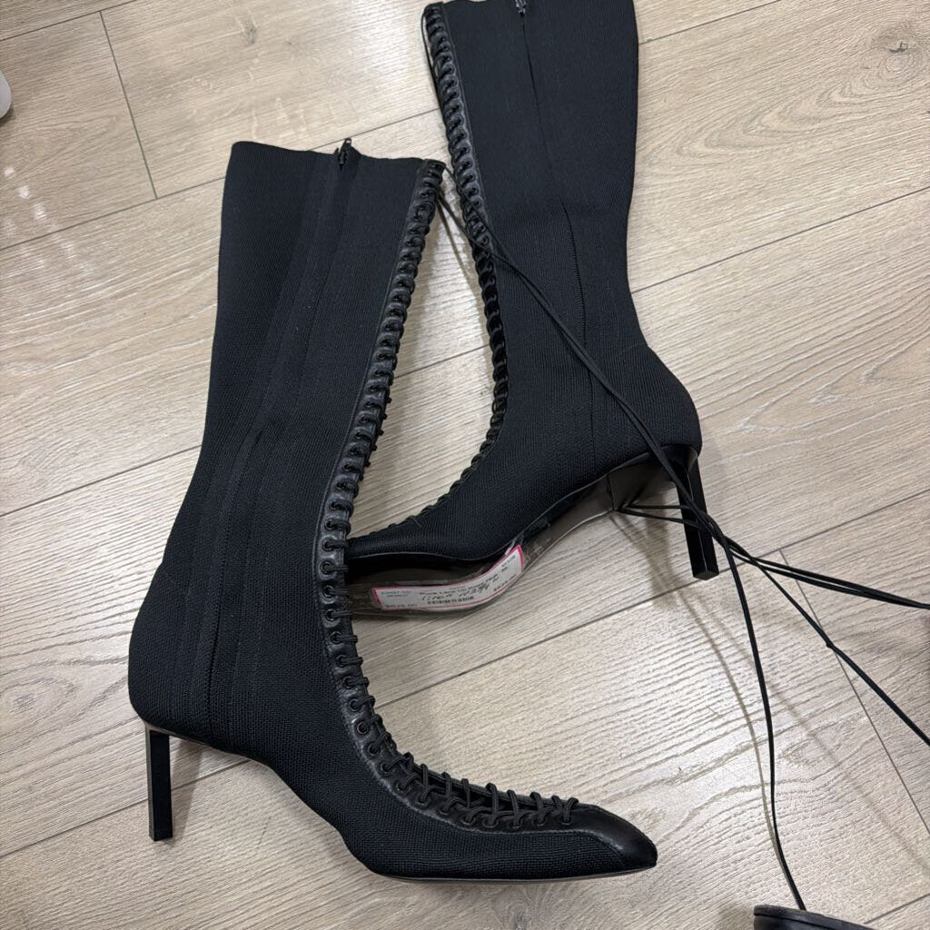 Black Lace Up Knee High