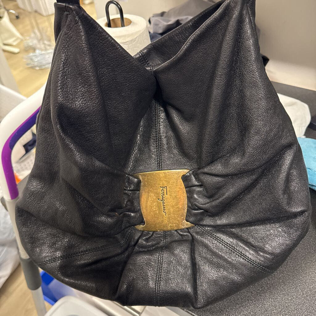 Black Leather Bow Hobo Bag