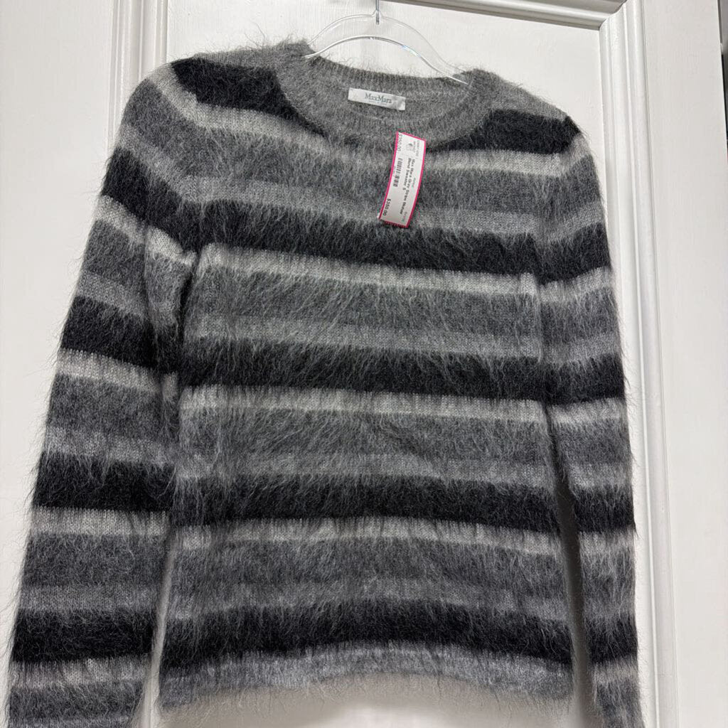 Gray Stripe Mohair Blend Sweater