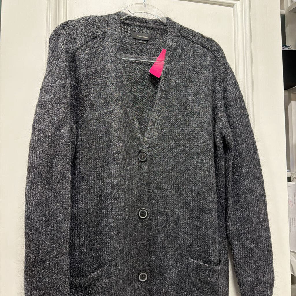 Gray Mohair/Wool Blend Cardigan