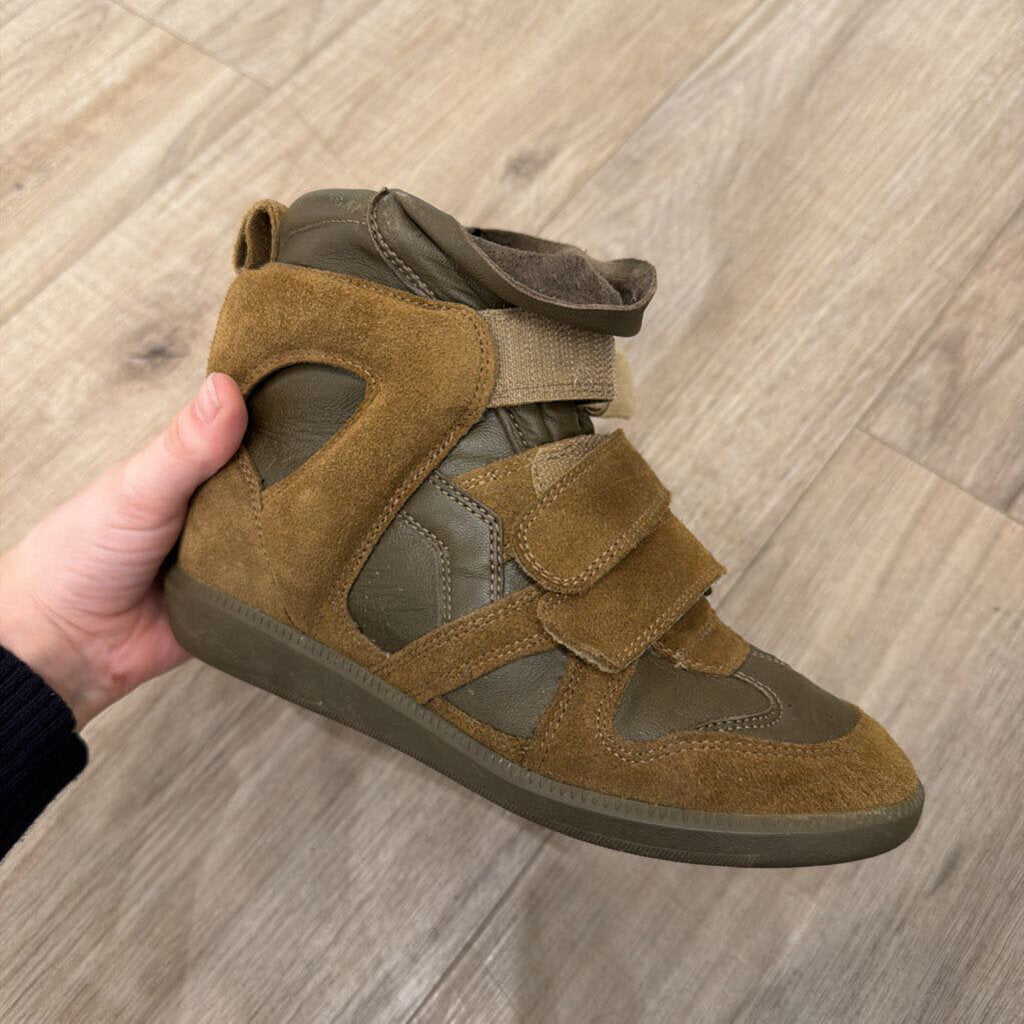 Green Suede/Leather Wedge Sneaker