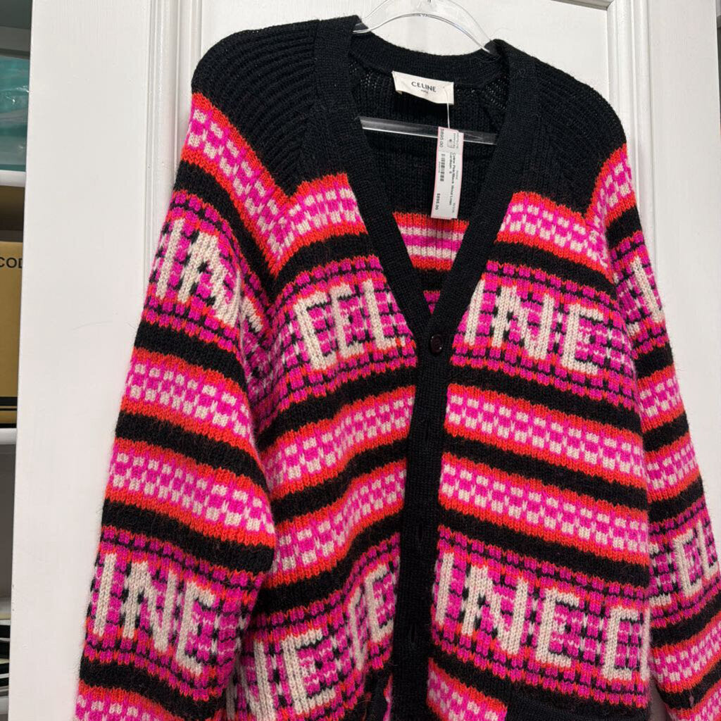 Pink/Black Wool Logo Cardigan