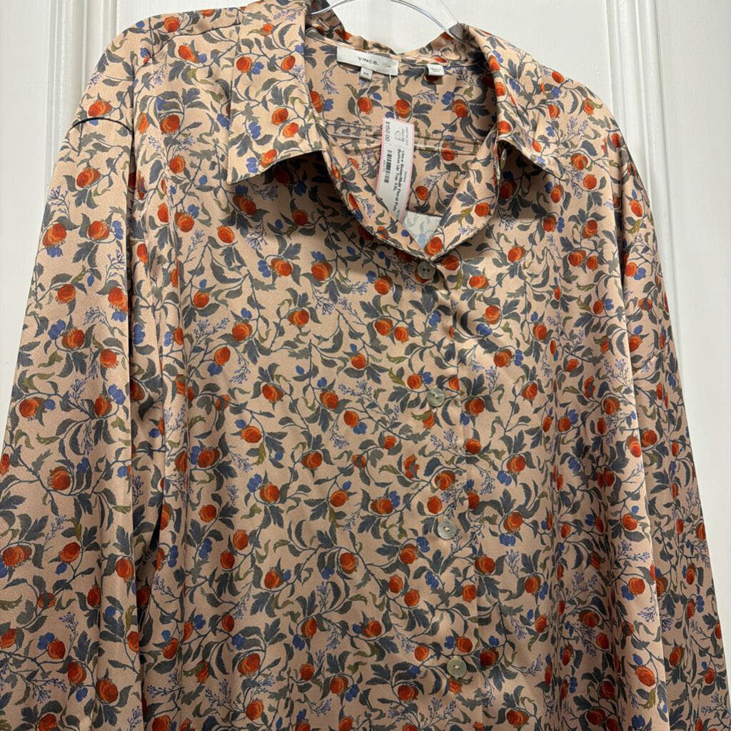 Beige/Mulit Floral Poly Button Up Top