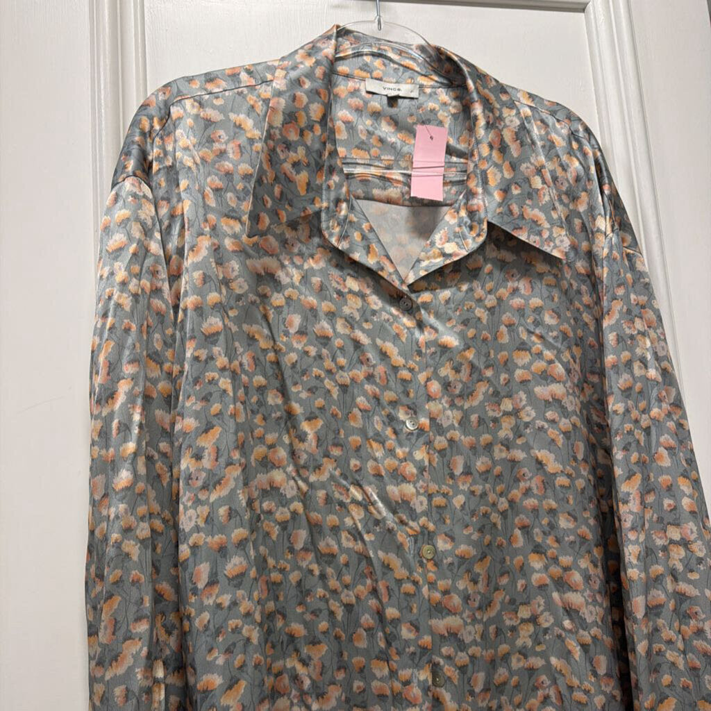 Blue/Multi Floral Silk Button Up Top