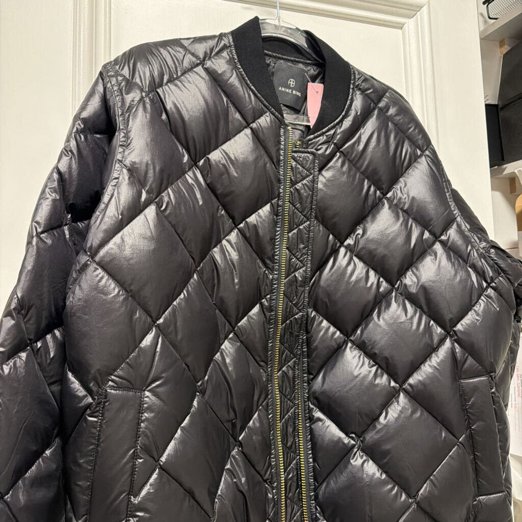 Black Nylon Quilted Bomber Jacket