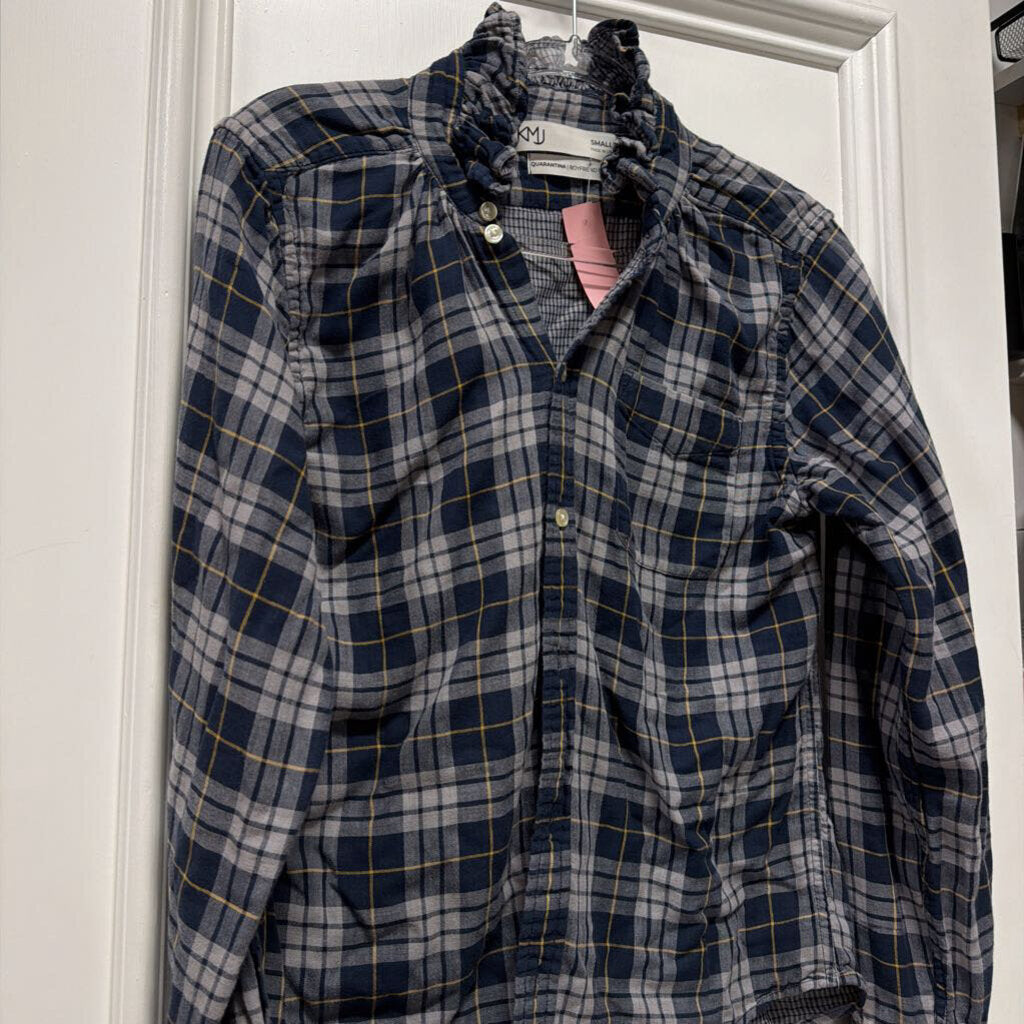 Grey/Blue Cotton Plaid Shirt