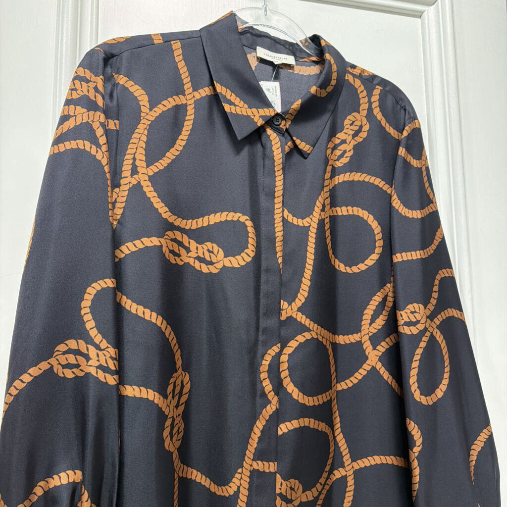 Navy Blue/Brown Silk Rope Print Shirt