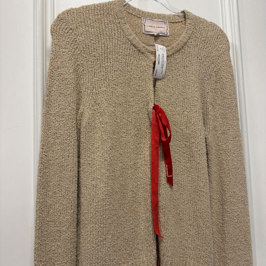 Beige Cotton Tie Front Sweater