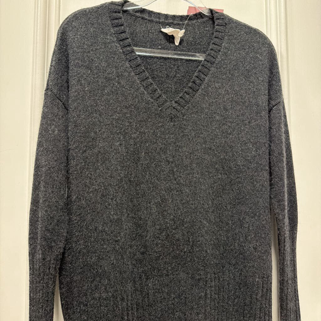 Gray Cashmere V Neck Sweater