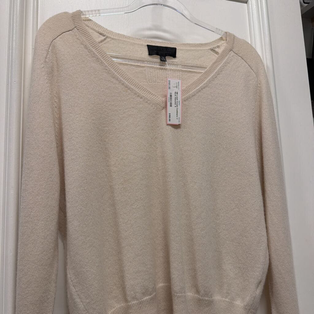 Cream Cashmere V Neck Sweater