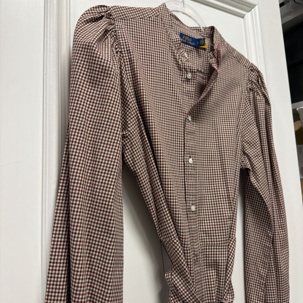 Red/Brown Cotton Check Shirt Dress