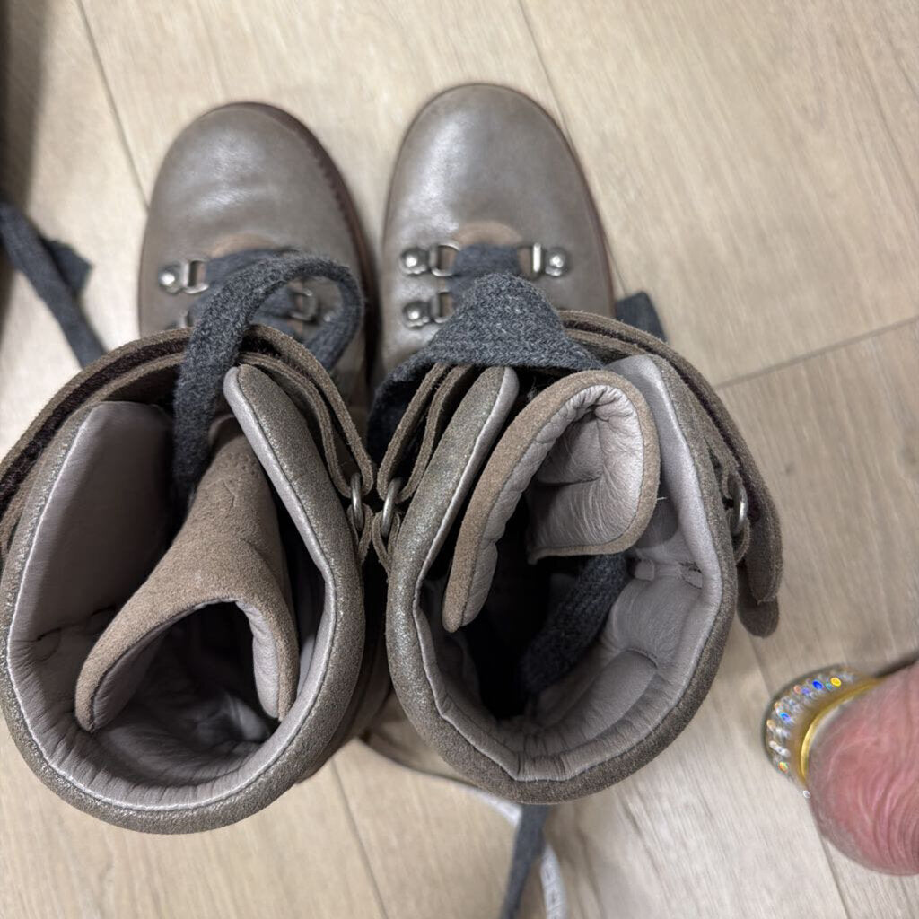 Metallic Khaki Suede Combat Boots