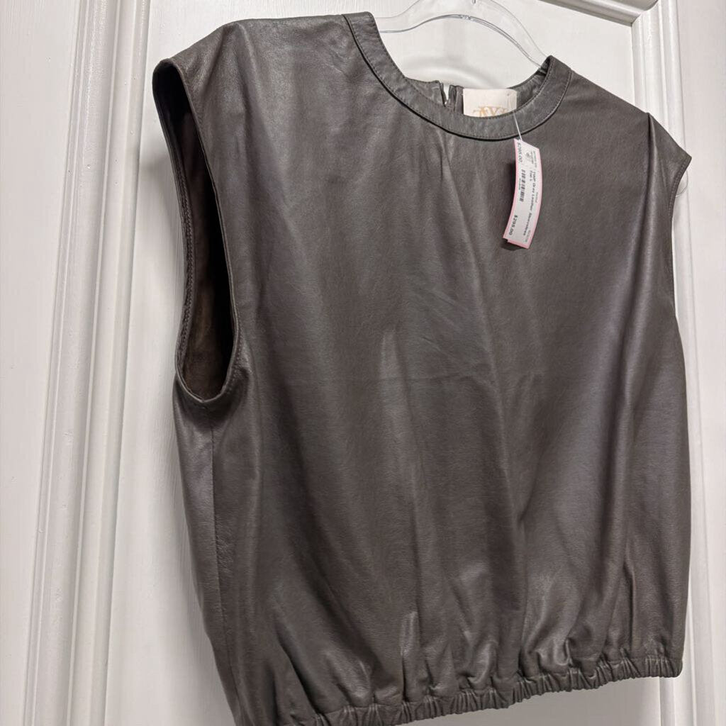 Gray Leather Sleeveless Top