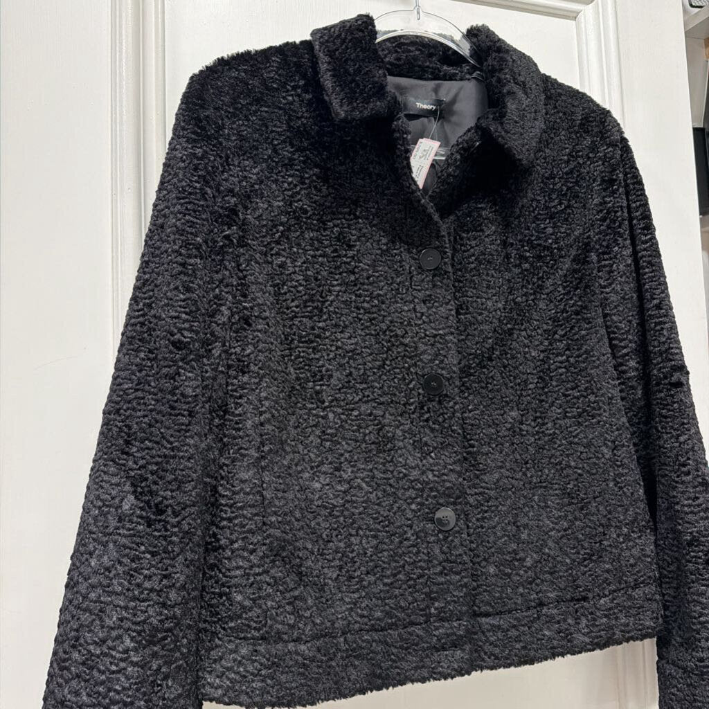Black Viscose/Cotton Faux Fur Jacket