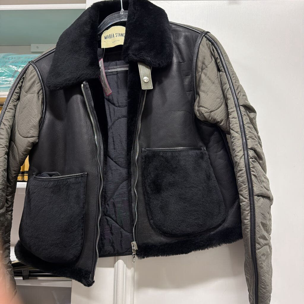 Green/Black Quilted Nylon/Leather Fur Jacket ($2895)