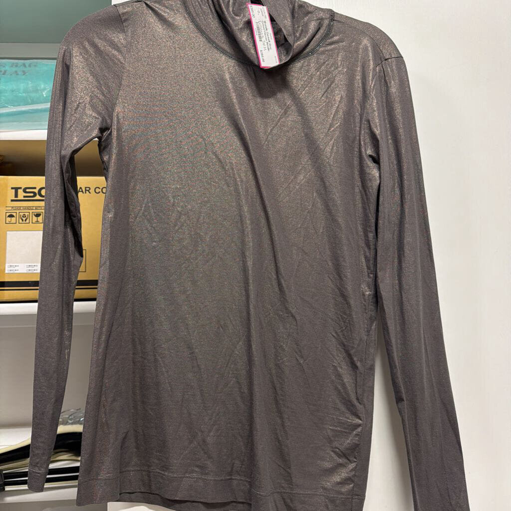 Grey Cotton/Viscose Metallic Turtleneck Top