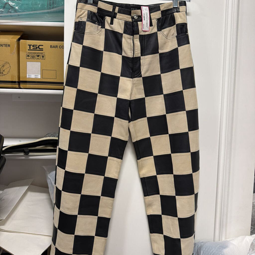 Black/Cream Checkered Leather Pants (est 2500)