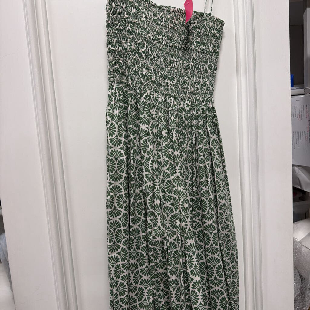 Green/Cream Cotton Midi Dress
