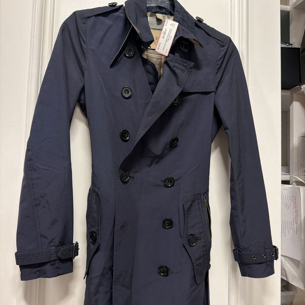 Navy Cotton/Nylon Double Breasted Short Trench