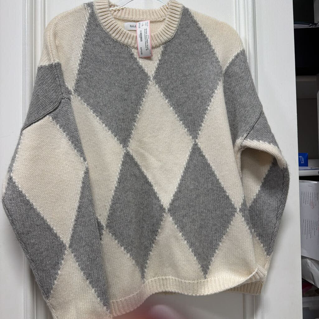 Grey/White Argyle Wool/Cashmere Sweater