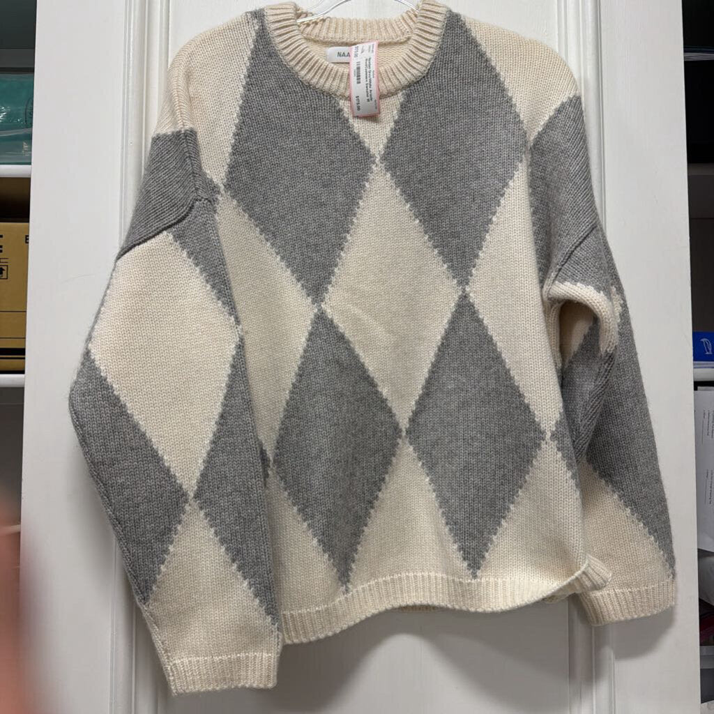 Grey/White Argyle Wool/Cashmere Sweater