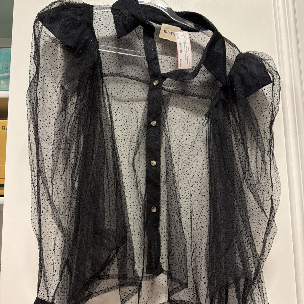 Black Sheer Speckled Tulle Button Up Tpop