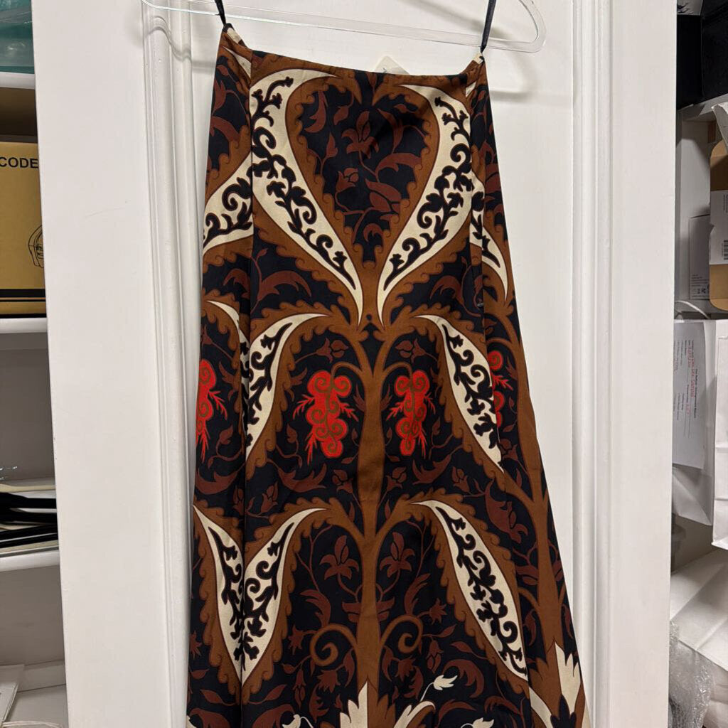 Brown Printed Viscose Midi Skirt
