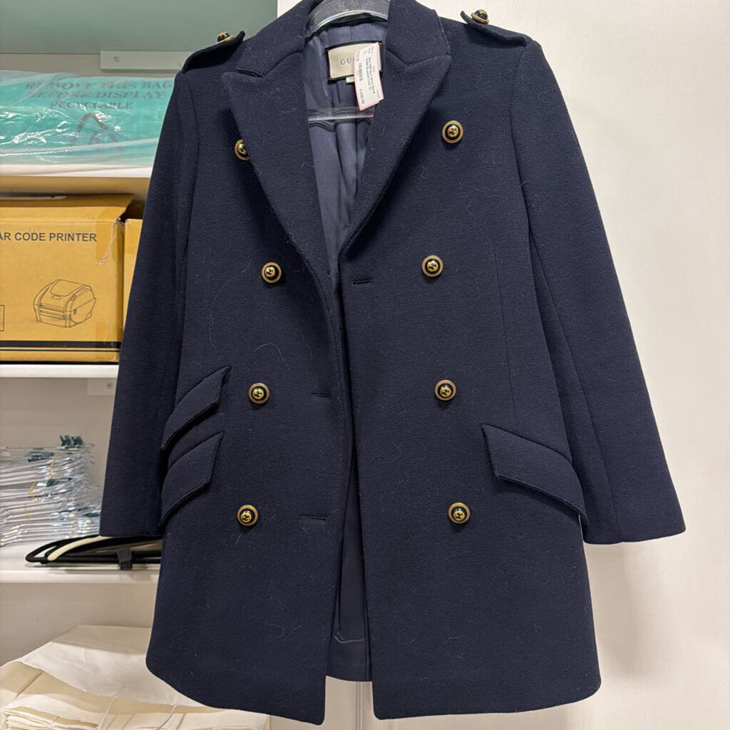 2016 Navy Wool Blend Double Breasted Coat