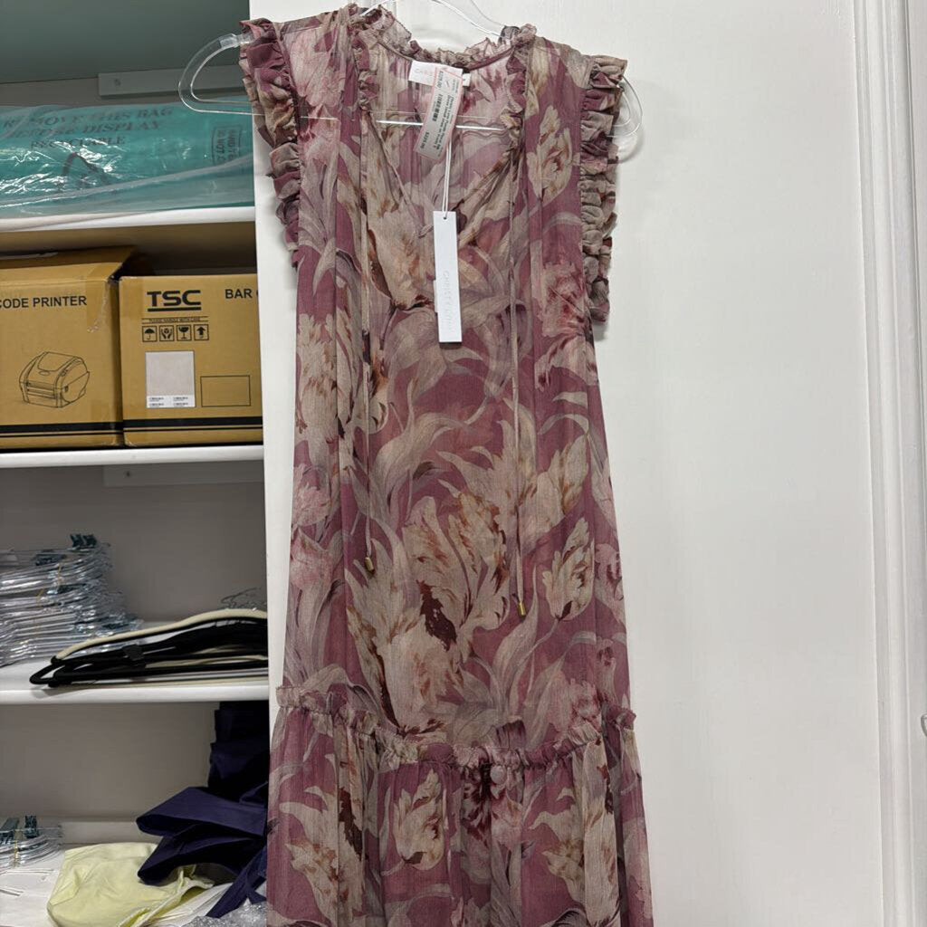 Purple Floral Silk Dress (small snag on front)