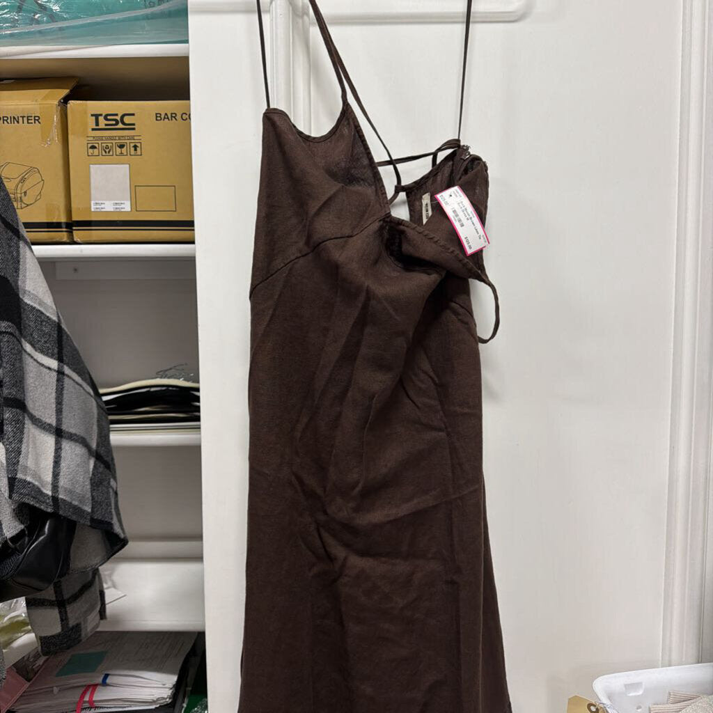 Brown Linen Tie Back Dress