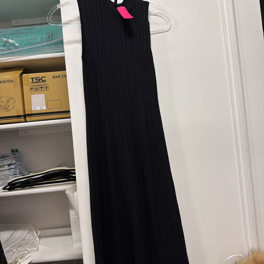 Black Viscose/Wool Cable-Detail Dress