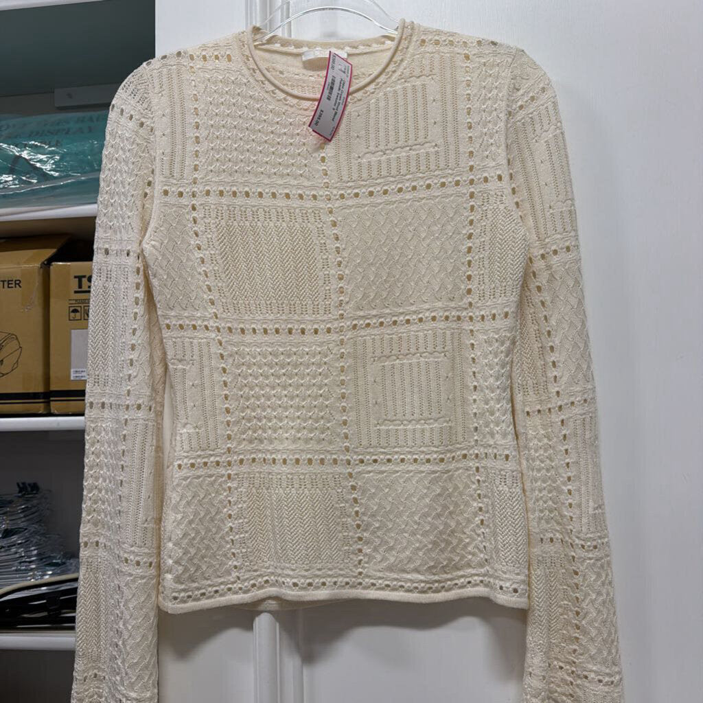 Cream Wool Blend Pointelle Sweater