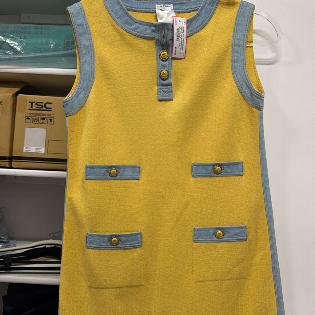 07P Yellow Cotton Shirt Dress w/ Denim Trim (discolored at front)