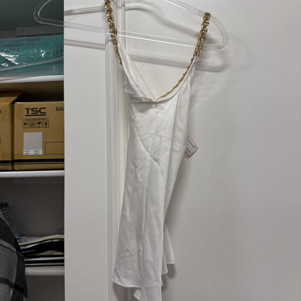 White Viscose Satin Chain Tank